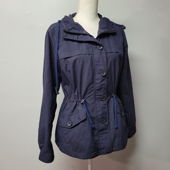 J Crew Nylon Jacket Windbreaker Blue Hooded Womens Small Spring Fall Layers - Picture 12 of 12